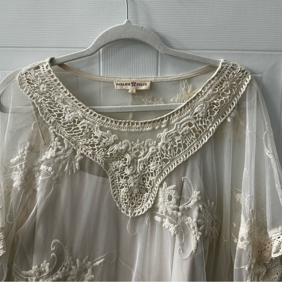 Altar'd State Ivory Sheer Embroidered Lace Boho Mesh Top - Women's L - Picture 2 of 8